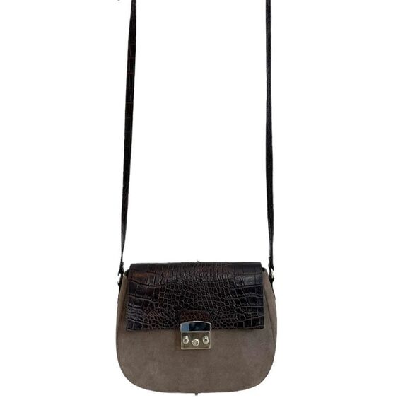 Claudia Firenze Made in Italy Suede Croc Embossed Leather Crossbody - Picture 2 of 13